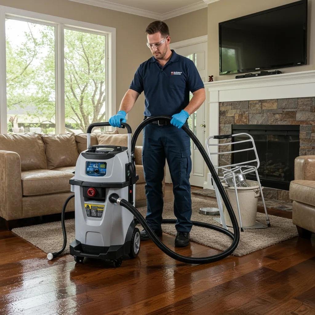 Technician performing water extraction in a property